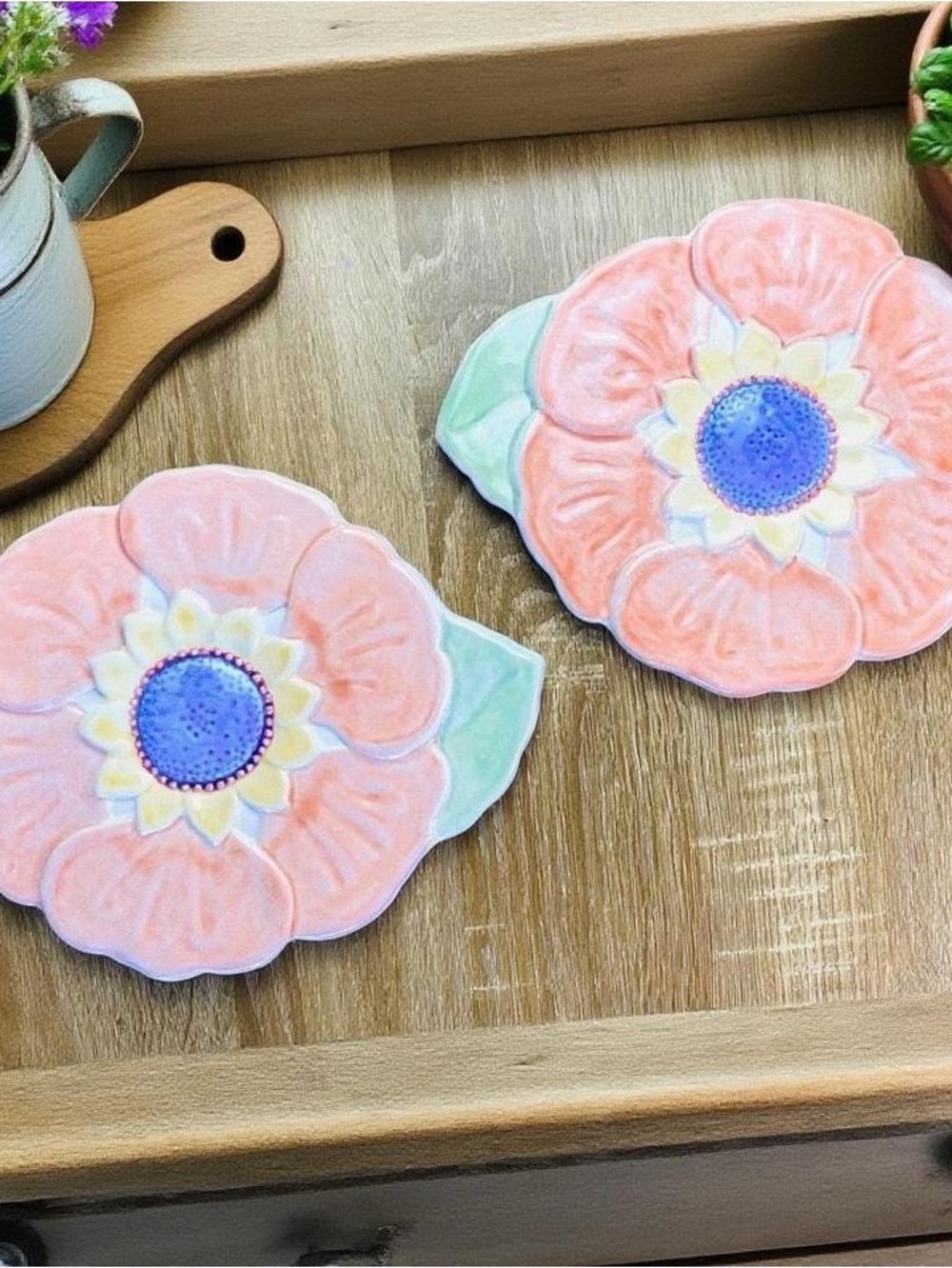 Vintage Portfolio Pfaltzgraff Set Of (2) Dahlia Floral Trivets Home Decor